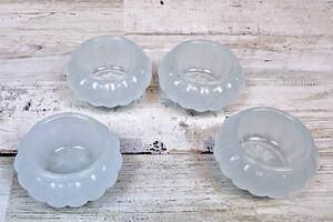 Set of 4 Frosted Glass Open Salt Cellars Mini Bowls Scalloped Floral Starburst